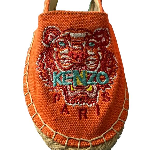 Kenzo Tiger-Embroidered Orange Canvas Espadrille Flats Size 35 (US SIZE 4) - Picture 9 of 16